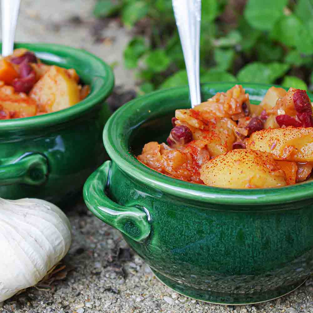 Sauerkraut-Kartoffeleintopf mit Bohnen